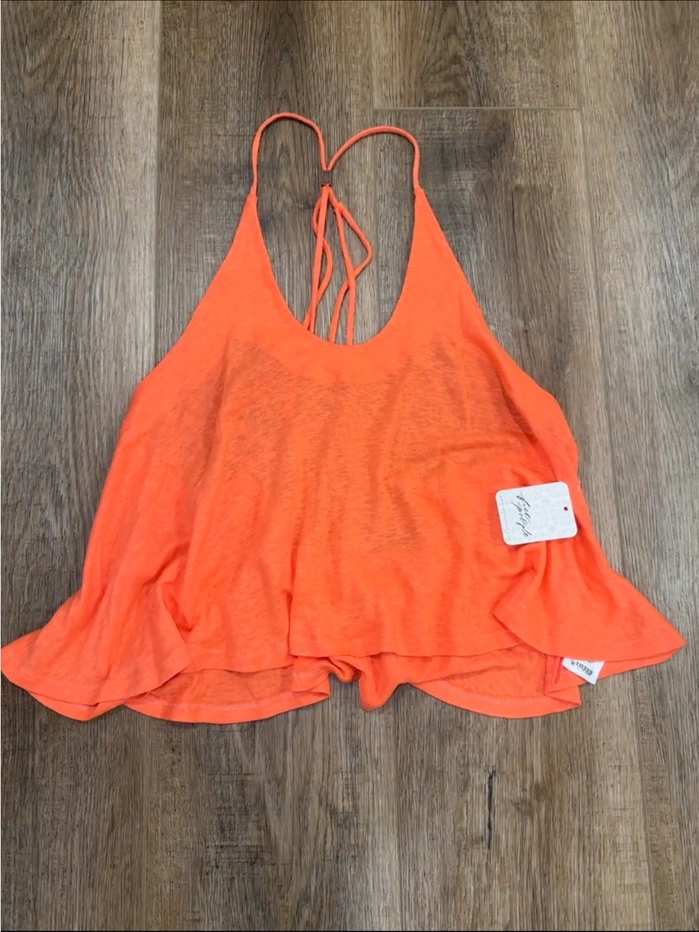 NWT FREE PEOPLE Halter Crop Tank Top Open Back Linen Blend in Coral